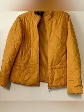 New York & Co. Quilted Mustard Yellow Zip-Front Jacket: Medium